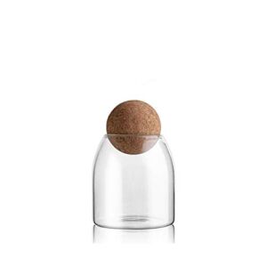 MOLADRI 500ML/16Oz Clear Glass Storage Cute Canister Holder Ball Wood Cork Top, Modern Decorative Cylinder Container Jar with Round Lid for Coffee, Spice, Candy, Salt, Cookie Cool Terrarium Bottle