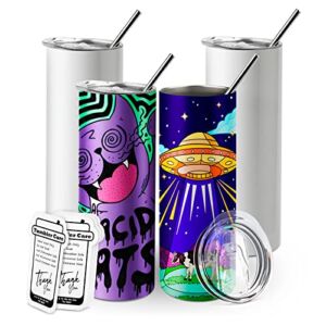 Sublimation Tumblers, [20 Oz Skinny Straight & Tumbler Care Cards] Pack of 4 ISTOYO Sublimation Blanks Stainless Steel Insulated Tumbler with Metal Straws Leak-proof Lids for Mug Press