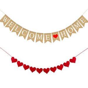 Welcome Home Banner Burlap Sign Party Decorations, Rustic Bunting Garland Family Gathering Photo Booth Props