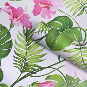 GLOW4U Floral Palm Leaf Pattern Self Adhesive Contact Paper Shelf Drawer Liner Removable Wallpaper for Cabinets Shelves Drawer Wall Arts and Crafts Decal 17.7×78.7 Inches