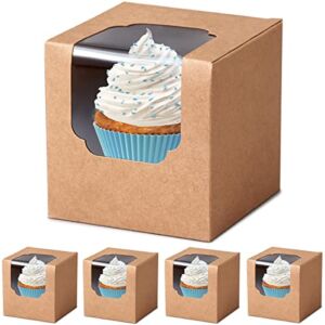 SHALLIVE Kraft Cupcake Boxes Individual 60 Pcs with Inserts, Brown Single Cupcake Containers Paper 3.5″ Holders for Hot Cocoa Bombs, Cookies, Muffins, Pastries, Wedding Baby Shower Birthday Graduation