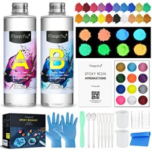Magicfly Epoxy Resin Starter Kit for Beginners, with 40 Colors Resin Pigment, Crystal Clear Casting Resin Art Kit for Christmas Gift, for DIY Jewelry Making, Tumbler, Craft, Art, Wood, 16oz