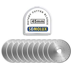 Rotary Cutter Blades 45mm 10 Pack Refill by SOMOLUX,Fits OLFA,DAFA,Truecut Replacement, Quilting Scrapbooking Sewing Arts Crafts,Sharp and Durable
