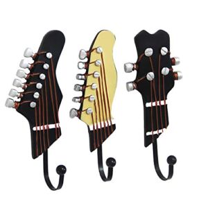 KUNGYO Vintage Guitar Shaped Decorative Hooks Rack Hangers for Hanging Clothes Coats Towels Keys Hats Metal Resin Hooks Wall Mounted Heavy Duty (3-Pack) (Guitar Hook-A)
