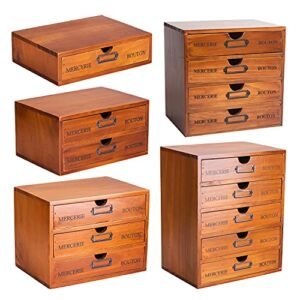 5-Piece Vintage Organization and Storage Set – Single Drawer, 2-Drawer, 3-Drawer, 4-Drawer & 5-Drawer Organizer Chests – Wooden Desk Organizers and Accessories – Standalone / Stackable Storage Drawers