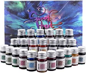 24 Colors Calligraphy Ink Set, Calligraphy Fountain Glass Dip Pen Color Ink Caligrapher Pen Ink Bottle Set, Gold Powder Drawing Writing Art Ink with Gift Box – 24 x 7ml