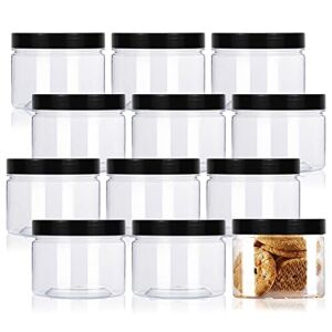 12 Pcs 8oz Plastic Jars with Lids, Clear Plastic Slime Containers Plastic Round Storage Jars Container Wide Opening Storage Jars for Kitchen, Home, Crafts Storage