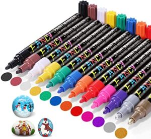 Paint Pens,Emooqi Paint Markers 12 Colors (3mm) Oil-Based Painting Pen Set for Rocks Painting Christmas Decorations Wood Plastic Canvas Glass Mugs