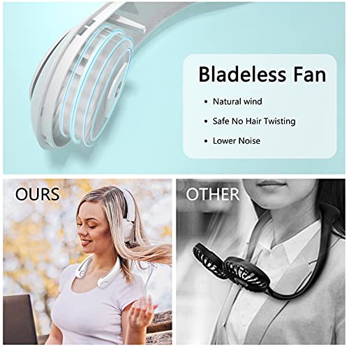 YOULEY Portable Neck Fan, Hands Free Bladeless Neck Fan 360° Bendable Small Fan Cooling USB Fan Rechargeable Personal Fan 3 Speeds Wearable Neck Fans for Home Office Outdoor Travel Sports (White) | The Storepaperoomates Retail Market - Fast Affordable Shopping