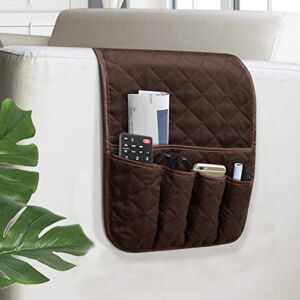 WubbaLubba Sofa Armrest Organizer Non-Slip Arm Chair Bedside Caddy Storage Organizer for Recliner Couch with 5 Pockets for Cell Phone TV Remote Control Magazines(Coffee)