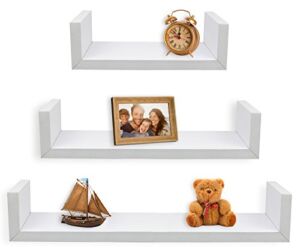 Greenco Set of 3 Floating “U” Shelves, Easy-to-Assemble Floating Wall Mount Shelves for Bedrooms and Living Rooms, White Finish