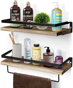 D.I.D. Floating Shelves for Bathroom Wall Mounted Shelves Set of 2 with Towel Rack,Rustic Style Perfect for Kitchen Bar, Bedroom, Living Room