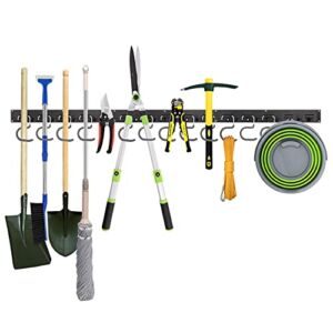 Housolution Adjustable Tool Storage System 48 Inch, 3 Rail Guide 12 Hooks Wall Holder for Tools, Garage Storage, Garden Tool Organizer, Tool Storage for Warehouse, Basement, Workshop – Black