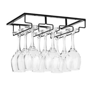 Wine Glass Rack – Under Cabinet Stemware Wine Glass Holder Glasses Storage Hanger Metal Organizer for Bar Kitchen Black