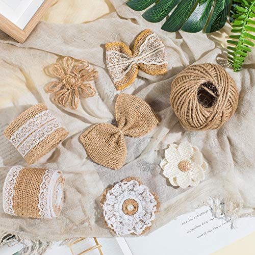 Whaline 30PCS Burlap Flowers Set, Include 5 Lace Burlap Ribbon Rolls, 24 Handmade Burlap Flowers and Bowknots, 1 Twine Ribbon and Glue Point for Wedding Party Decor Home Embellishment DIY Crafts | The Storepaperoomates Retail Market - Fast Affordable Shopping