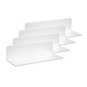 IEEK 9 Inch Acrylic Floating Shelves Set of 4,Small Wall Display Shelf for Bluetooth Speakers/Security Cameras/Nintendo Switch/Action Figures ,Damage-Free Wall Shelves Stick-On Shelf,White