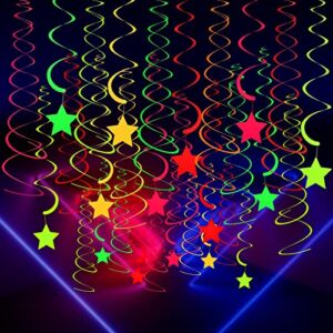 50 Pieces Glow Party Supplies Hanging Swirl Decorations Neon Star Swirl Hanging Decorations for Neon Party Glow Party Ceiling Decorations