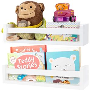 Jade Active Nursery Book Shelves – White Floating Bookshelf – Set of 2 Beautiful Floating Book Shelves for Kids Room – Nursery Decor, Bathroom or Baby Nursery