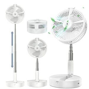 8″ Foldaway Portable Table Fan – 10000mAh Rechargeable Battery Operated Desk Fans with 4 Speeds Settings, Pedestal Folding Quite Floor Fan for Bedroom Home Office Kitchen Camping Travel Car RV