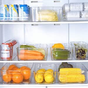 HOOJO Fridge Organizer Bins, Set of 8 Plastic Refrigerator Pantry Organizers for Freezer and Pantry, Kitchen Cabinets, BPA-Free, Clear
