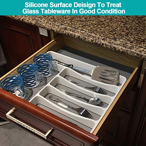 SUJUDE Silverware Drawer Organizer – Non Slip Utensil Tray Narrow, Kitchen Cutlery Tray Drawer Organizers Plastic 6 Compartment Gray Tray | The Storepaperoomates Retail Market - Fast Affordable Shopping