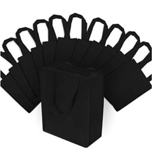 Black Gift Bags – 12 Pack Reusable Shopping Bags with Handles, Small Fabric Cloth Bags for Small Business, Gifts, Groceries, Merchandise, Events, Parties, Take-Out, Retail Stores, Bulk – 8x4x10