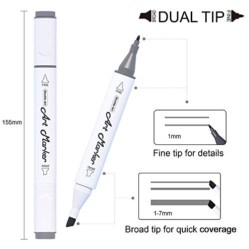 Shuttle Art 15 Colors Grey Tones Dual Tip Art Marker, Permanent Marker Pens Double Ended with Fine Bullet and Chisel Point Tips Perfect for Drawing,Shading,Sketching,Designing,Outlining,Illustrating | The Storepaperoomates Retail Market - Fast Affordable Shopping