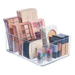 STORi 4-Compartment Clear Plastic Organizer | Rectangular Divided Makeup and Vanity Storage Bin | Use Upright for Eyeshadow Palettes | Round Corner Design | Made in USA
