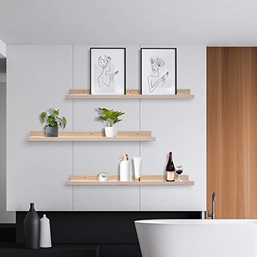 AZSKY 36 Inch Picture Ledge Shelf Solid Wood Large Floating Shelves Wall Mounted Rustic Natural Shelves for Home, Living Room, Bedroom, Bathroom, Office 3 Same Sizes | The Storepaperoomates Retail Market - Fast Affordable Shopping