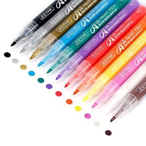 ZEYAR Acrylic Paint Pens, Extra Fine Point, AP Certified, 12 Colors, Water Based, Permanent & Waterproof Ink, Works on Rock, Wood, Glass, Metal, Ceramic and Non porous Surfaces (12 Colors)