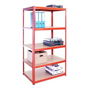 Garage Shelving Units – 71″ H x 35″ L x 24″ W – Heavy Duty Racking – Shelves for Storage -1 Bay – Red – 5 Tier – 3000LB Capacity (600LB Per Shelf) – Workshop, Shed, Office – 5 Year Warranty