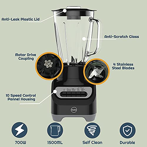 iCucina Countertop Smoothie Blender for Kitchen with 48 oz Glass Jar, 700W Professional Glass Blender for Shakes and Smoothies, Frozen Fruits, Baby Foods, 12-Speed for Mix, Puree, Ice Crushing and Easy Clean, Black, Licuadoras | The Storepaperoomates Retail Market - Fast Affordable Shopping