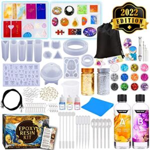 Zoncolor Epoxy Resin Silicone Molds Starter Kit – All in One Office Home Decor Art Clear Craft Jewelry Making Kit with Storage Bag Plastic Spoons Gold Foil Flakes Keychain Necklace Supplies Beginners