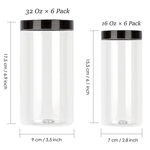 TUZAZO 32 Oz & 16 Oz Clear Large Plastic Jars with Lids and labels BPA Free Wide Mouth Airtight Leak-Proof Plastic Storage Containers for Dry Food, Coffee, Nuts and More, 12 Pack | The Storepaperoomates Retail Market - Fast Affordable Shopping