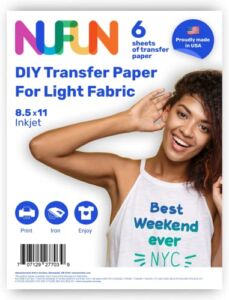 NuFun Activities Heat Transfer Paper for T Shirts, Light Fabrics, Inkjet Printable Iron-On Heat, 8.5 x 11 inch, Make Your own Custom T-Shirt