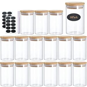 TANGLONG Glass Jars With Bamboo Lids Set, Glass Jars With Wood Lids 8 oz, Large Spice Jars, Glass Storage Containers For Pantry , Cookie, And Coffee SET OF 16