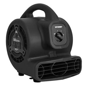 XPOWER P-80A Mini Mighty 138 W 600 CFM Centrifugal Air Mover, Carpet Dryer, Floor Fan, Blower, Stackable, Daisy Chain, for Water Damage Restoration, Janitorial, Plumbing, Home Use, Black