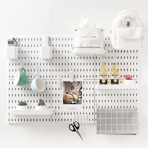 JoyBHole 33″x22″ Pegboard Combination Kit and 18 Accessories(Shelf Storage Bins Hook Brackets Clips) No Punching for Garage Kitchen Living Room Bathroom Office,Pegboard Wall Organizer (White, 6)