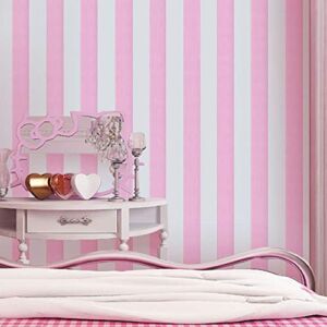 Peel and Stick Vinyl Pink and White Striped Wallpaper Contact Paper Wallpaper Self Adhesive Stripe Shelf Liner Dresser Drawer Cabinets Liner Furniture Wall Paper Sticker Removable (17.7×117 Inches)