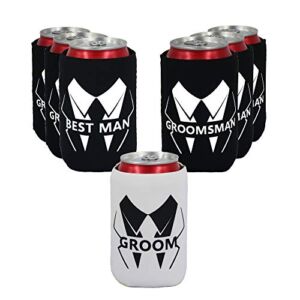 LADY & HOME Set of 7 Groom and Groomsmen Can Coolers, Groomsmen Proposal Can Sleeve Favors for Bachelor Party & Wedding Party (Bold)