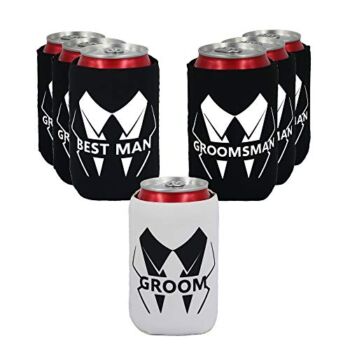 LADY & HOME Set of 7 Groom and Groomsmen Can Coolers, Groomsmen Proposal Can Sleeve Favors for Bachelor Party & Wedding Party (Bold) | The Storepaperoomates Retail Market - Fast Affordable Shopping