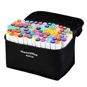 Memoffice 80 Colors Dual Tips Alcohol Markers, Art Markers Set for Kids Adults, Alcohol Based Markers with Carrying Case for Anime Design, Painting, Great Gift Idea