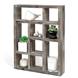 J JACKCUBE DESIGN Rustic Multi-Slot Shelf Cube Display 9 Compartment Shadow Box Wall mountable Shelf for Collection Square Freestanding Case Farmhouse Décor – MK570A (Rustic Wood)