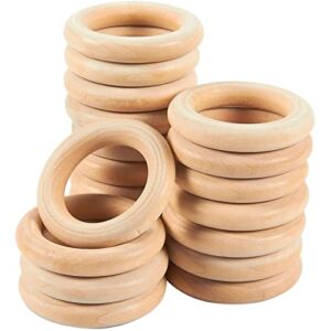 20 Pack Unfinished Natural Wood Rings for Crafts, Macrame Projects, Jewelry Making, DIY Pendant Connectors (2 in)