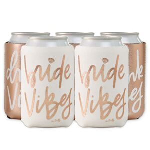 xo, Fetti Bachelorette Party Bride Vibes Can Cooler – White + Rose Gold, 10 Count | Neoprene Holder, Drink Sleeve,Bridal Shower, Engagement Party Decoration and Bride To Be Gift