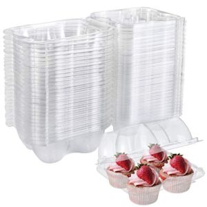 Bekith 60 Count 4-Compartment Plastic Cupcake Containers – Disposable Cupcake Trays Holder Carrier Box with Lids for Cupcakes & Muffins – Hinged Lock Cupcake Clamshell – Deep Cups for Cupcake Storage