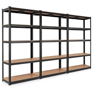 Tangkula Metal Storage Shelves, Heavy Duty Steel 5 Tier Utility Shelves with Adjustable Shelves, Bolt-Free Assembly, High Weight Capacity, Garage Organization Storage Rack, 36″Lx16”Wx72″H (3, Black)