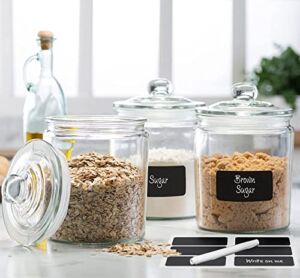3pc Canister Sets for Kitchen Counter + Labels & Marker – Glass Cookie Jars with Airtight Lids – Food Storage Containers with Lids Airtight for Pantry – Flour, Sugar, Coffee, Cookies, etc.