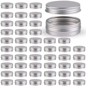 OBKJJ 48 Pcs Aluminum Round Cans with Lid, 2 Oz Metal Tins Food Candle Containers with Screw Tops for Crafts, Food Storage, DIY (Silver)