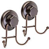 HASKO accessories – Powerful Vacuum Suction Cup Hooks Heavy Duty Organizer for Towel, Bathrobe and Loofah – Shower Hooks for Bathroom & Kitchen – Adhesive 3M Stick Discs, Bronze (2 Pack)